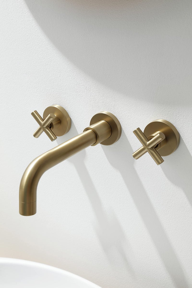 SITGES Gold Bathroom Faucet, Double Handle Wall Mount Bathroom Sink Faucet and Rough in Valve Included (Gold) - Image 2